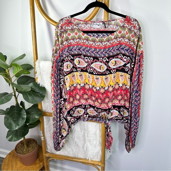 Free People Boho Tribal Pattern Blouse sz L - Picture 1 of 5